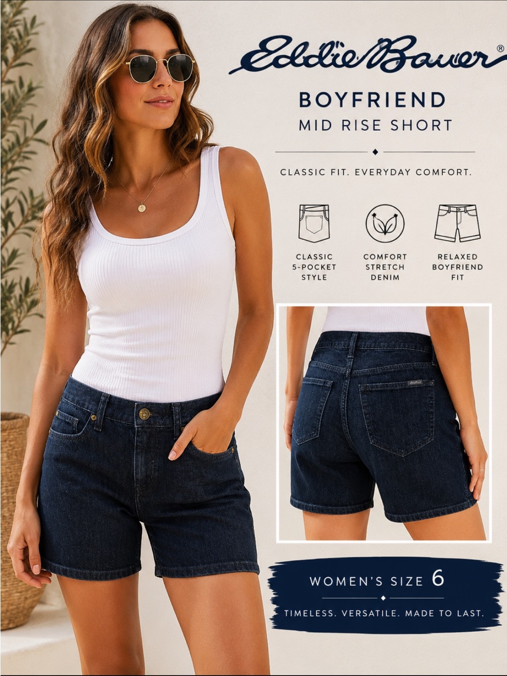 Eddie Bauer Dark Indigo Boyfriend Mid Rise Jean Shorts